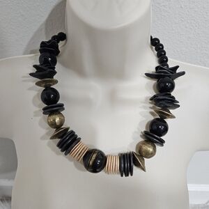 Signed Black and Gold Beaded Necklace